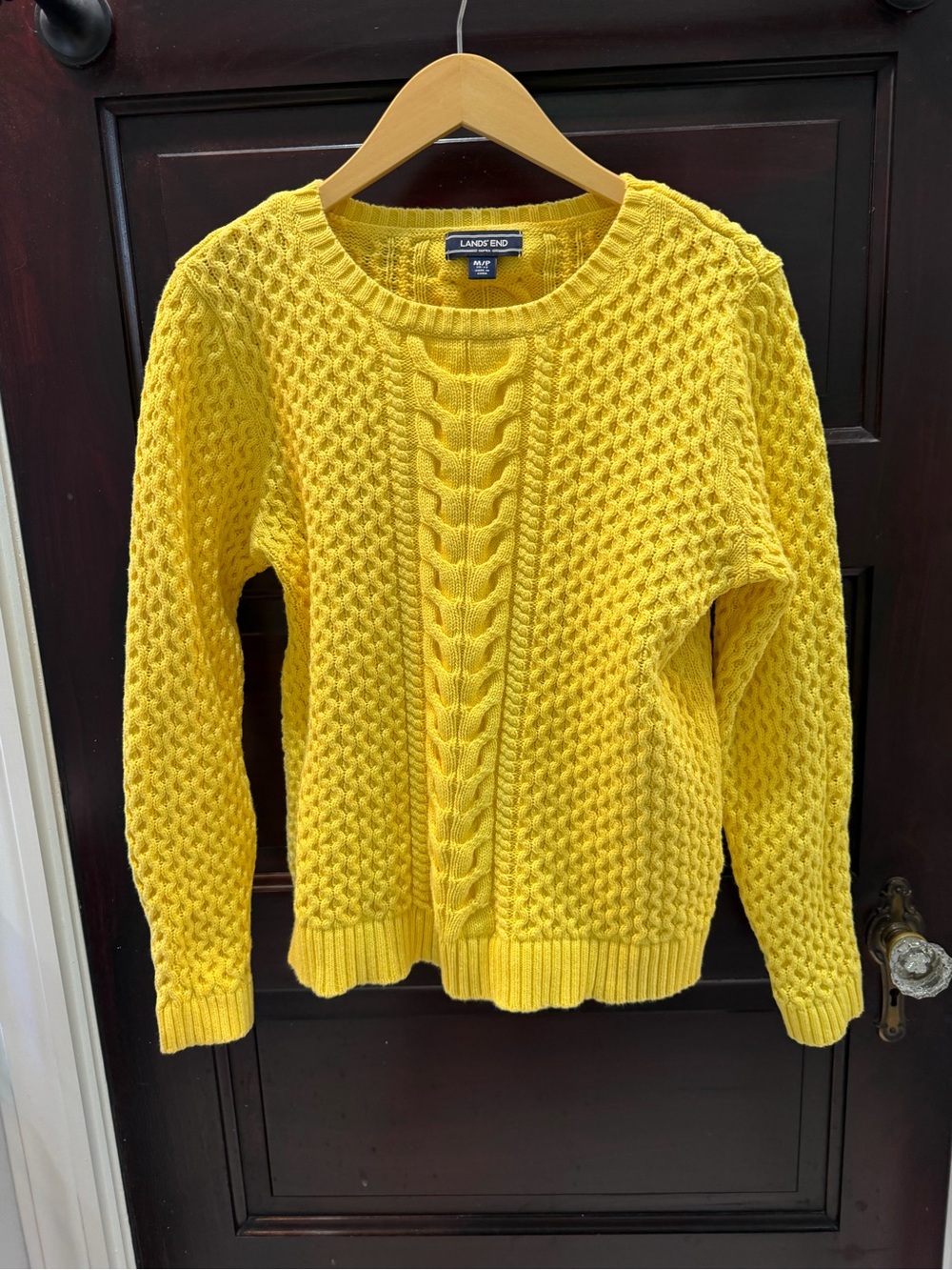 Lands' End Sunny Yellow Cable Crewneck Sweater